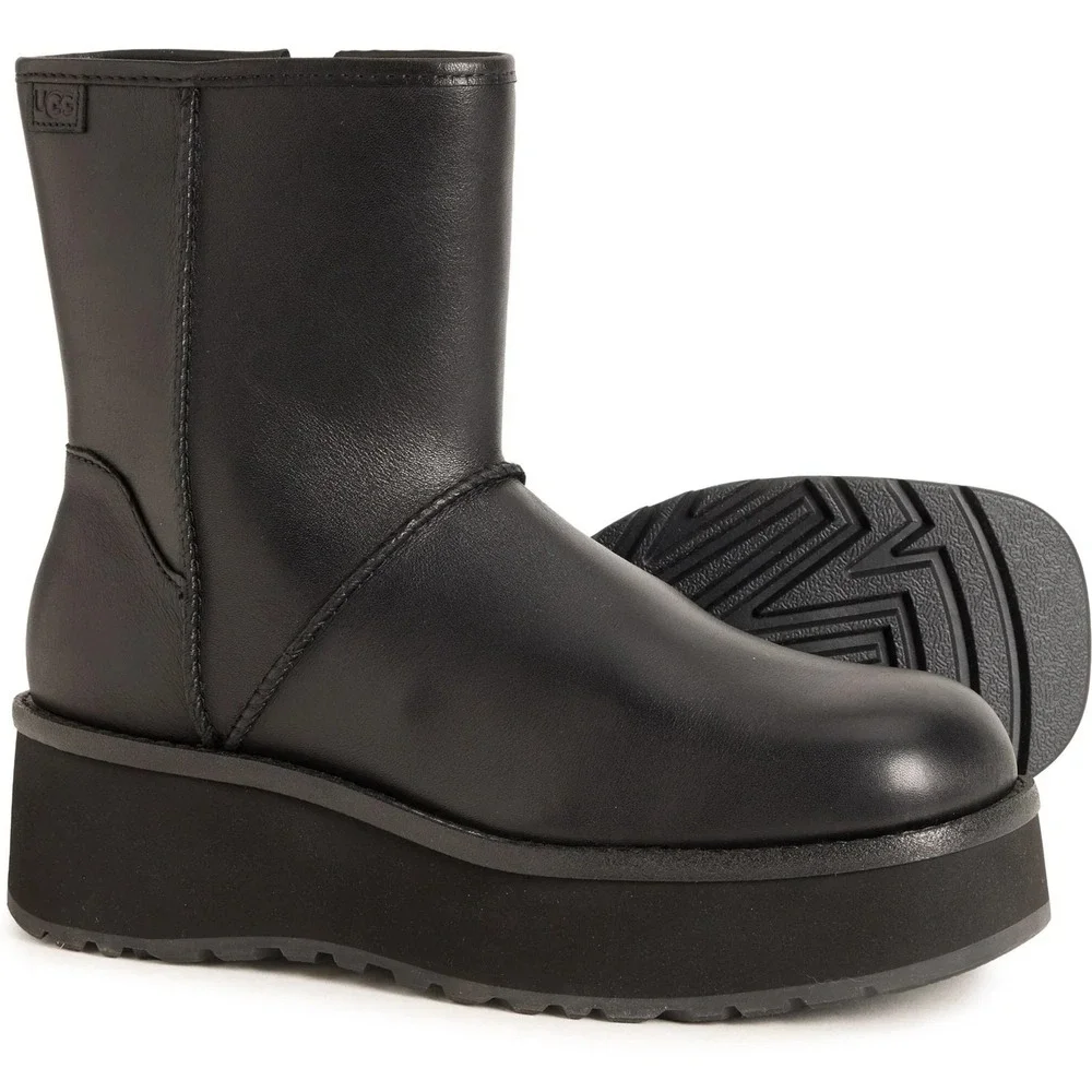 UGG Cityfunc Mid Leather Waterproof Platform Boots Black 1162990‎ Womens 8